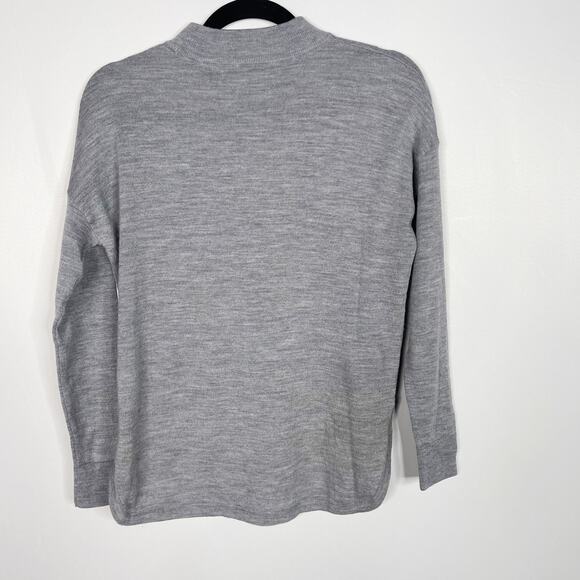 Madewell 2XS Heather Gray Mockneck Boxy Pullover Sweater Merino Wool Hi Low Hem - Picture 2 of 10